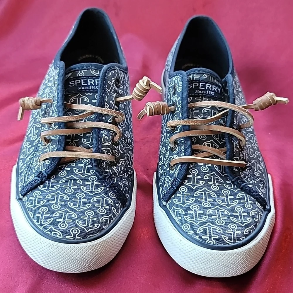 SPERRY womens CREST sz7 lace up RARE ANCHORS sneaker nautical boat shoe … - Picture 6 of 10